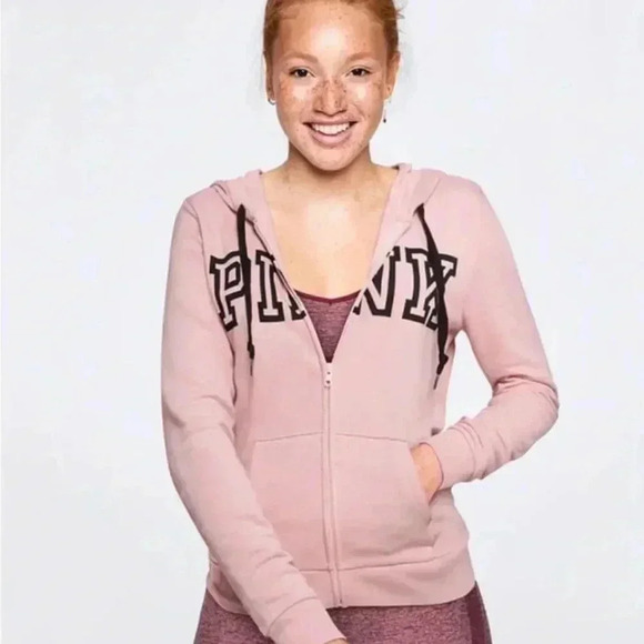 NWT VICTORIA’S SECRET PINK EVERYDAY LOUNGE PERFECT FULL-ZIP HOODED SWEATSHIRT S - Picture 1 of 4